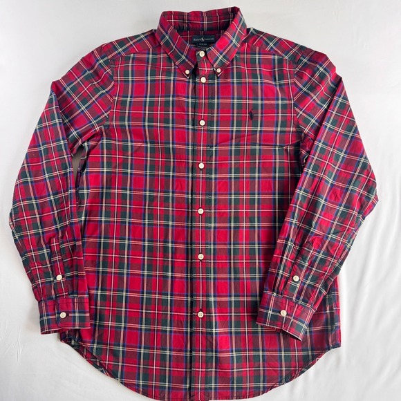 Ralph Lauren Button Down Shirt Kids XL 18-20 Red Tartan Plaid Long Sleeve Pony - Picture 4 of 6